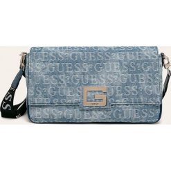 Guess Jeans - Torebka. Niebieskie torby damskie na zakupy Guess Jeans, w paski, z bawełny, na ramię, bez dodatków. Za 599,90 zł.