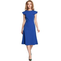 Renee sukienka rozkloszowana z falbankami przy rękawach - chabrowa. Niebieskie sukienki damskie Moe, na imprezę, s, bez wzorów, z elastanu, eleganckie, z falbankami, bez rękawów, mini, rozkloszowane. W wyprzedaży za 74,50 zł.