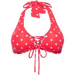 Stroje dwuczęściowe damskie: Biustonosz bikini z ramiączkami wiązanymi na szyi, szybko schnący bonprix czerwono-biały w kropki