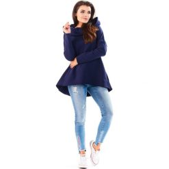 Bluza A200 granatowy. Niebieskie bluzki damskie Awama, xl, bez wzorów, z długim rękawem, długie, z kapturem. Za 170,97 zł.