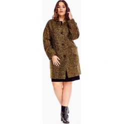 Klasyczny jednorzędowy płaszcz z domieszką wełny zielony. Zielone płaszcze damskie Tagless, plus size, bez wzorów, z wełny, klasyczne, plus size. Za 359,00 zł.