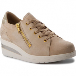 Półbuty TAMARIS - 1-23755-20 L.Beige/L.Gold 431. Brązowe creepersy damskie Tamaris, z materiału, na koturnie. W wyprzedaży za 219,00 zł.