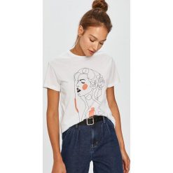 Answear Lab - T-shirt. Białe bluzki damskie Answear Lab, s, z nadrukiem, z bawełny, casualowe, z okrągłym kołnierzem. Za 49,90 zł.
