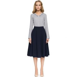 Granatowa Rozkloszowana Spódnica Midi. Niebieskie spódniczki damskie Molly.pl, do pracy, s, bez wzorów, z dzianiny, biznesowe, długie, midi, rozkloszowane. Za 84,90 zł.
