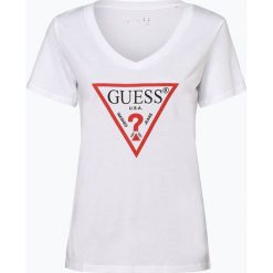 Guess Jeans - T-shirt damski, biały. Białe t-shirty damskie Guess Jeans, xs, z nadrukiem, z jeansu, z dekoltem w serek. Za 129,95 zł.