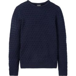 Sweter z dzianiny w strukturalny wzór bonprix ciemnoniebieski. Niebieskie swetry męskie bonprix, s, z dzianiny, z okrągłym kołnierzem. Za 64,99 zł.