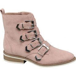 Botki damskie Catwalk różowe. Różowe botki damskie marki Catwalk, na wiosnę, ze skóry, rockowe, bez obcasa, na obcasie, z paskami. Za 159,90 zł.