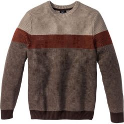 Swetry klasyczne męskie: Sweter z okrągłym dekoltem Regular Fit bonprix beżowo-pomarańczowy w paski