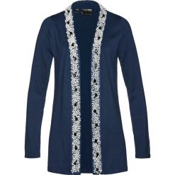 Sweter rozpinany Premium bonprix ciemnoniebieski. Niebieskie swetry damskie bonprix, bez wzorów, z dzianiny, bez rękawów, bez kaptura. Za 139,99 zł.