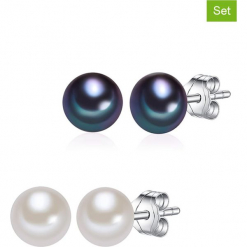 Kolczyki-wkrętki z perłami (2 pary) w kolorze biało-niebieskim. Białe kolczyki damskie Pearls Special, z perłą, srebrne. W wyprzedaży za 90,95 zł.
