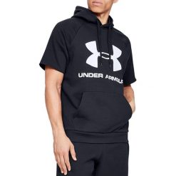 Under Armour Rival Fleece Logo SS Hoodie Tee 1345624-001 t-shirt męskie czarne L. Czarne t-shirty męskie Under Armour, m, bez wzorów, z bawełny, sportowe, z kapturem, krótkie. W wyprzedaży za 159,99 zł.