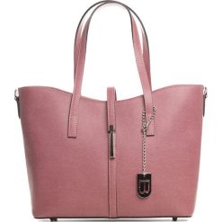 Shopper bag damskie: Skórzany shopper bag w kolorze jasnoróżowym – 40 x 14 x 27 cm