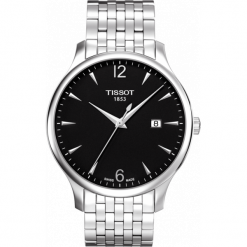 PROMOCJA ZEGAREK TISSOT TRADITION T063.610.11.057.00. Czarne zegarki męskie TISSOT, ze stali. W wyprzedaży za 1188,00 zł.