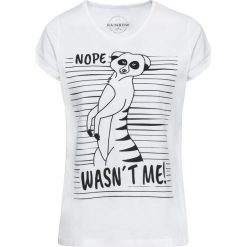T-shirt z nadrukiem bonprix biały. Białe t-shirty damskie bonprix, z nadrukiem, bez kołnierzyka. Za 34,99 zł.