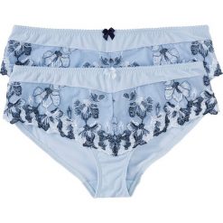 Figi "panty" (2 pary) bonprix pudrowy niebieski - ciemnoniebieski + pudrowy niebieski. Fioletowe panty damskie bonprix, z haftami. Za 69,98 zł.