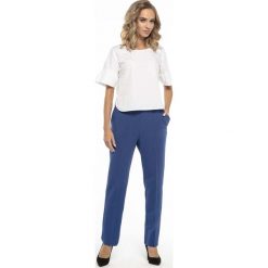 Eleganckie Chabrowe Spodnie Dzianinowe w Kant. Niebieskie spodnie dresowe damskie Molly.pl, na lato, l, z dresówki. Za 139,90 zł.