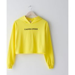 Krótka bluza z kapturem -. Bluzy damskie Sinsay, s, bez wzorów, z krótkim rękawem, krótkie, z kapturem. W wyprzedaży za 15,99 zł.