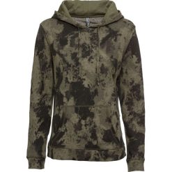 Bluza z kapturem i batikowym nadrukiem bonprix ciemnooliwkowy. Zielone bluzy damskie bonprix, z nadrukiem, bez rękawów, z kapturem. Za 79,99 zł.