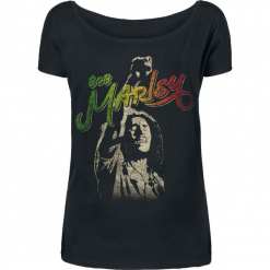 Bob Marley Raised Fist Koszulka damska czarny. Czarne bluzki damskie marki Bob Marley, m, z nadrukiem, z dekoltem w łódkę. Za 56,90 zł.