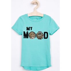 Name it - Top dziecięcy 110-152 cm. Szare bluzki dziewczęce marki Name it, z aplikacjami, z elastanu, z okrągłym kołnierzem. Za 89,90 zł.
