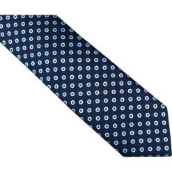Granatowy krawat w biało niebieskie grochy D126. Niebieskie krawaty męskie Modini Moda Męska, na co dzień, w grochy, z tkaniny, casualowe. Za 49,50 zł.