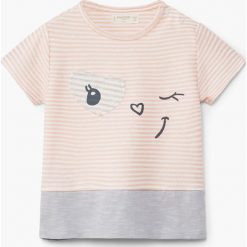 Mango Kids - Top dziecięcy Linda 62-80 cm. Szare bluzki dziewczęce marki Mango Kids, z nadrukiem, z bawełny, z okrągłym kołnierzem. W wyprzedaży za 29,90 zł.