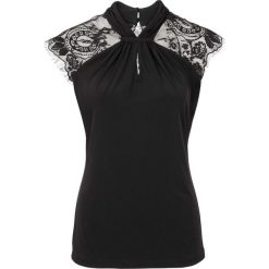 Top koronkowy bonprix czarny. Czarne topy damskie bonprix, w koronkowe wzory, z koronki. Za 89,99 zł.