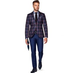 Marynarka Granatowa w Kratę Lenzie. Pomarańczowe marynarki garniturowe męskie marki LANCERTO, na jesień, m, bez wzorów, z jedwabiu, eleganckie. W wyprzedaży za 399,90 zł.