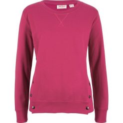 Bluza bawełniana z guzikami bonprix jeżynowo-czerwony. Różowe bluzy damskie bonprix, bez wzorów, z bawełny, bez rękawów, bez kaptura. Za 49,99 zł.