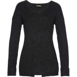 Sweter we wzór w warkocze bonprix antracytowy melanż. Szare swetry klasyczne damskie bonprix, z dzianiny. Za 59,99 zł.