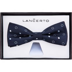 Mucha granatowa wzór geometryczny. Szare muszki męskie LANCERTO, bez wzorów, z dzianiny, eleganckie. Za 79,90 zł.