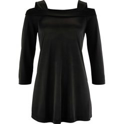 Długi shirt z wycięciami na ramionach bonprix czarny. Czarne t-shirty damskie bonprix, bez wzorów, z materiału, eleganckie, bez kołnierzyka. Za 89,99 zł.