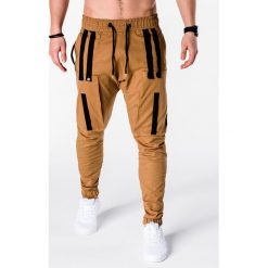 SPODNIE MĘSKIE JOGGERY P671 - RUDE. Brązowe joggery męskie marki Ombre Clothing. Za 89,00 zł.