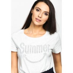 Jasnoszary T-shirt Summertime. Szare t-shirty damskie Born2be, l, z aplikacjami, z okrągłym kołnierzem. Za 54,99 zł.