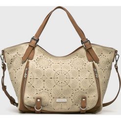 Desigual - Torebka. Brązowe torebki klasyczne damskie Desigual, w paski, z poliesteru, casualowe, na ramię, średnie, bez dodatków. Za 349,90 zł.