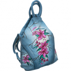 Plecak damski skórzany ręcznie malowany w kwiaty - multicolor || szary. Szare plecaki damskie z nadrukiem, ze skóry. Za 269,99 zł.