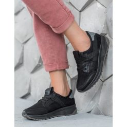 Czarne buty sportowe. Czarne buty sportowe damskie SHELOVET, bez wzorów, ze skóry ekologicznej, sportowe. Za 79,00 zł.