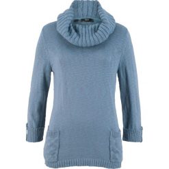 Sweter z golfem i kieszeniami bonprix matowy niebieski. Swetry damskie bonprix. Za 49,99 zł.