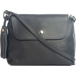Skórzana torebka w kolorze czarnym - 25 x 17 x 7 cm. Czarne torebki klasyczne damskie Mia Tomazzi, z aplikacjami, z materiału. W wyprzedaży za 181,95 zł.