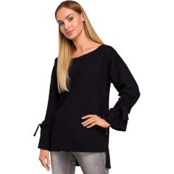 Bluza z wiązaniem przy rękawach - czarna. Czarne bluzy damskie Moe, s, bez wzorów, z bawełny, z krótkim rękawem, krótkie, bez kaptura. Za 139,00 zł.