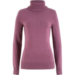 Sweter bawełniany z golfem bonprix matowy jeżynowy. Różowe swetry damskie bonprix, bez wzorów, z bawełny, bez rękawów, bez kaptura. Za 54,99 zł.