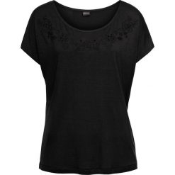 Shirt z haftem bonprix czarny. Czarne koszulki damskie bonprix, z haftami, bez kołnierzyka, z krótkim rękawem. Za 32,99 zł.