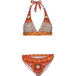 Bikini z ramiączkami wiązanymi na szyi (2 części) bonprix czerwono-pomarańczowy z nadrukiem. Brązowe bikini bonprix, z nadrukiem. Za 89,99 zł.