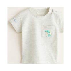 Mango Kids - Top dziecięcy Helado 62-80 cm. Szare bluzki dziewczęce Mango Kids, z nadrukiem, z bawełny, z okrągłym kołnierzem, z krótkim rękawem, krótkie, bez kaptura. Za 25,90 zł.