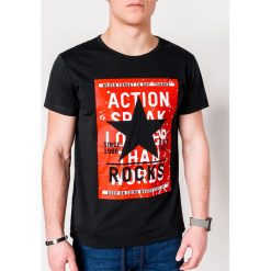 T-shirt męski z nadrukiem S1095 - czarny. Czarne t-shirty męskie Ombre Clothing, s, z nadrukiem, z bawełny, bez kołnierzyka. Za 13,99 zł.