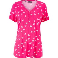 Shirt, krótki rękaw bonprix ciemnoróżowy z nadrukiem. Różowe koszulki damskie bonprix, z nadrukiem, bez kołnierzyka, z krótkim rękawem. Za 32,99 zł.