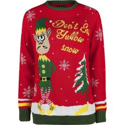 Ugly Christmas Sweater Don`t Eat Yellow Snow Sweter z dzianiny czerwony. Czerwone swetry klasyczne damskie marki Ugly Christmas Sweater, xl, z dzianiny, z okrągłym kołnierzem. Za 79,90 zł.