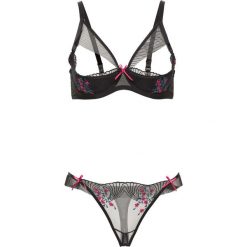 Biustonosz + figi panty "ouvert" (2 części) bonprix czarny. Czarne figi damskie marki bonprix, z materiału. Za 44,99 zł.