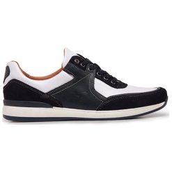 Skórzane sneakersy w kolorze granatowo-białym. Niebieskie trampki męskie Eva Lopez, Maria Barcelo, bez wzorów, ze skóry, na sznurówki. W wyprzedaży za 329,95 zł.
