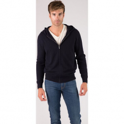 Kaszmirowy kardigan w kolorze granatowym. Niebieskie swetry rozpinane męskie marki Just Cashmere, m, z kaszmiru, z kapturem. W wyprzedaży za 434,95 zł.